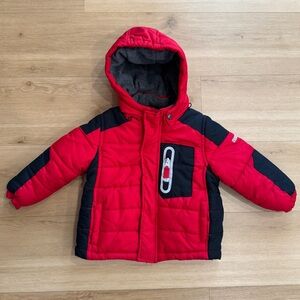 OshKosh B'gosh Red & Black Winter Puffer Coat with Fleece Lining - 24 Months